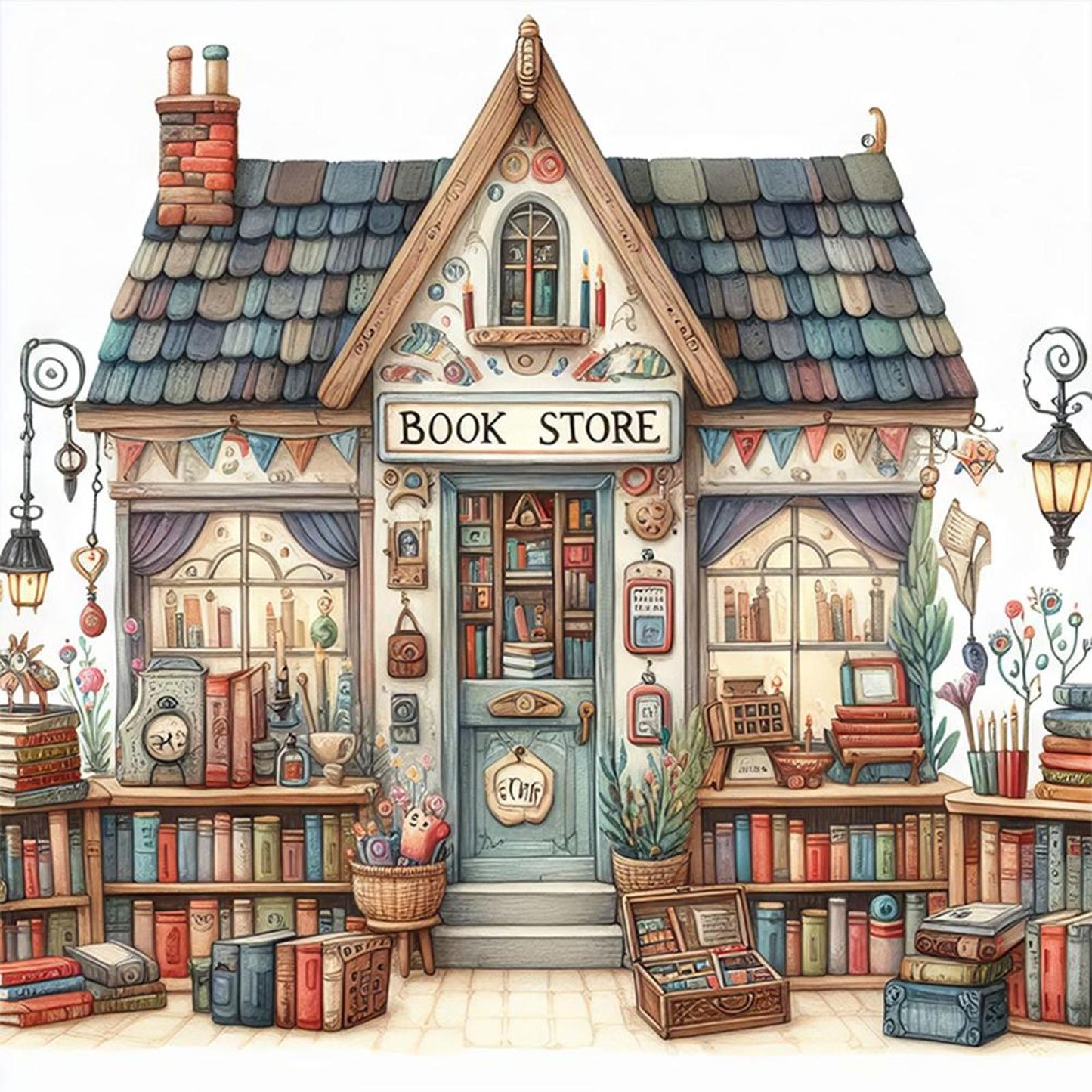 Bookstore - Full 11CT Stamped Cross Stitch 50x50CM - Yishu