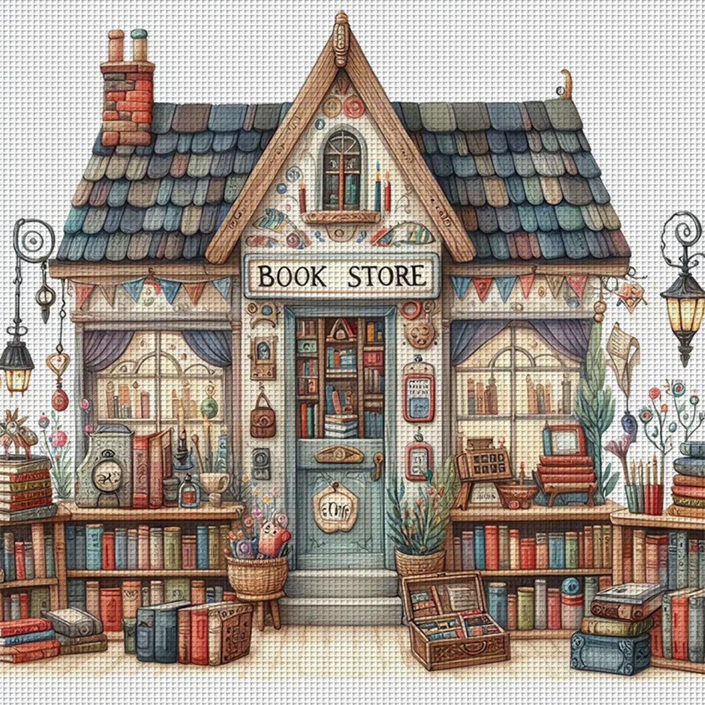 Bookstore - Full 11CT Stamped Cross Stitch 50x50CM - Yishu
