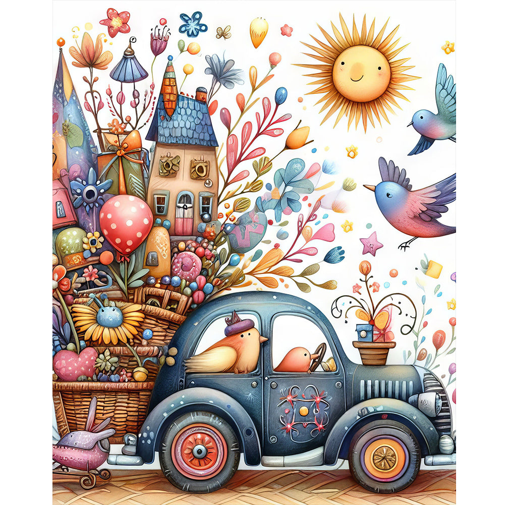 Retro Dream Car Scenery 40*50CM(Canvas) Full Round Drill Diamond Painting