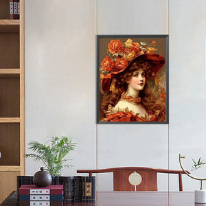 Girl In Oil Painting 40*50CM(Canvas) Full Round Drill Diamond Painting