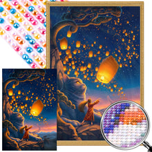 Load image into Gallery viewer, Giant Cat And Girl Flying Sky Lanterns 40*60CM(Picture) Full Round Drill Diamond Painting
