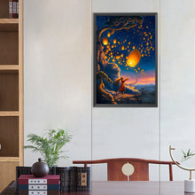 Load image into Gallery viewer, Giant Cat And Girl Flying Sky Lanterns 40*60CM(Picture) Full Round Drill Diamond Painting

