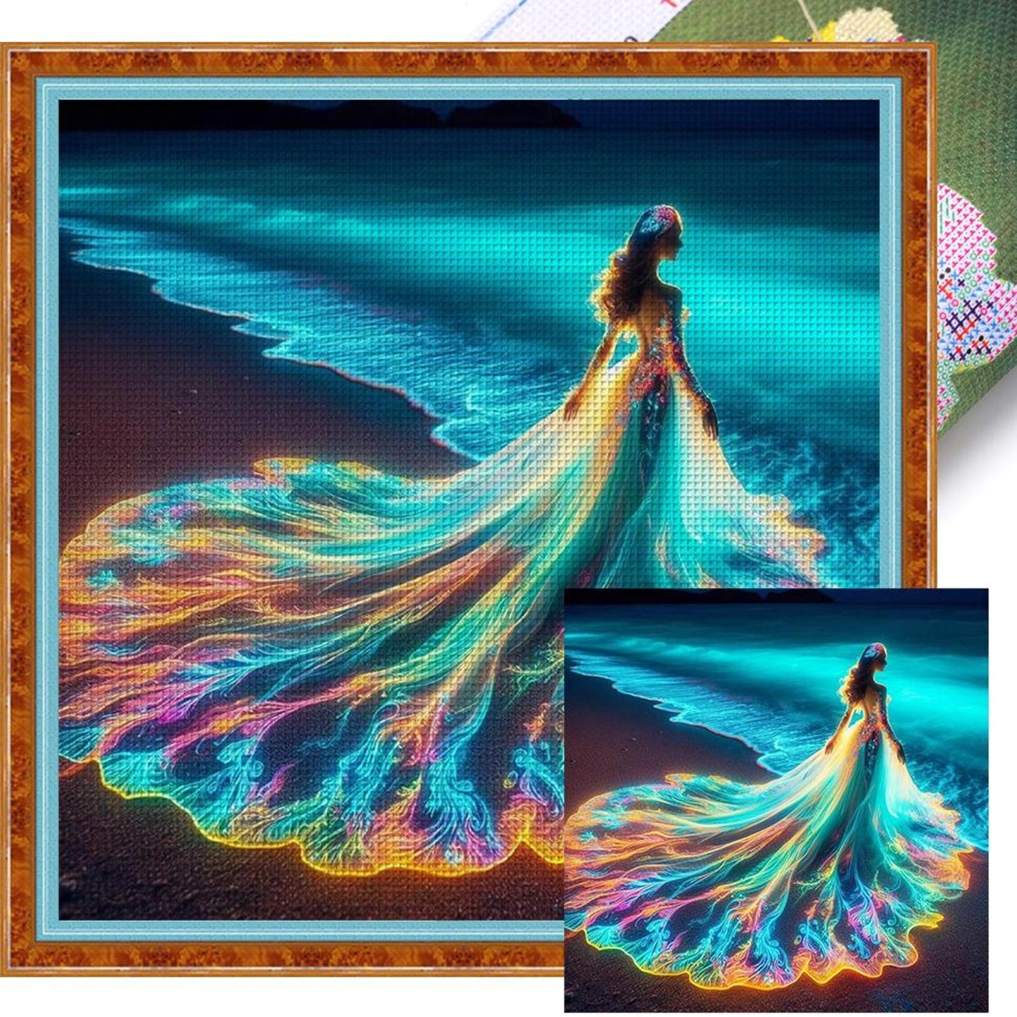 Girl In Glowing Beach Dress - Full 11CT Stamped Cross Stitch 45x45CM - Huacan