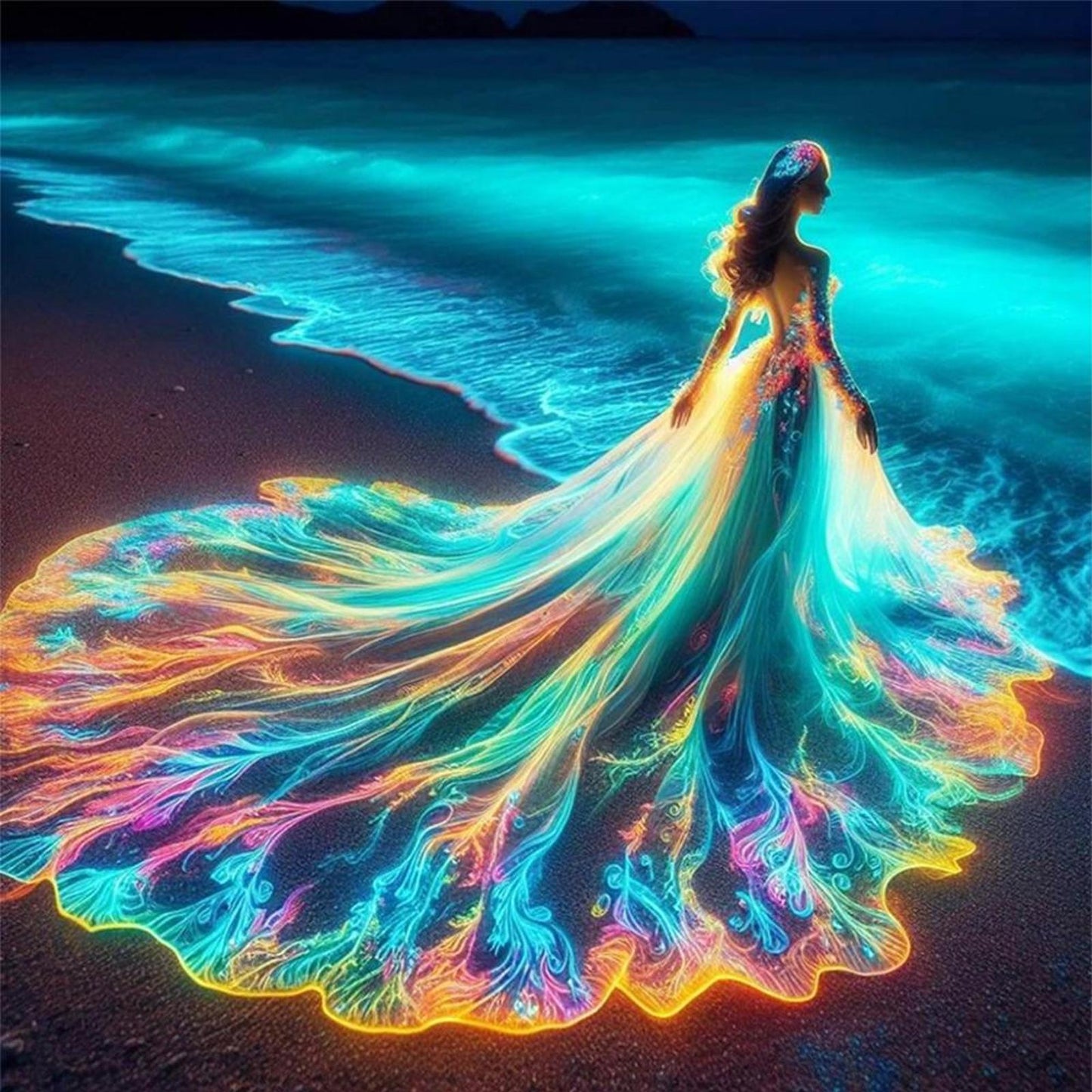 Girl In Glowing Beach Dress - Full 11CT Stamped Cross Stitch 45x45CM - Huacan