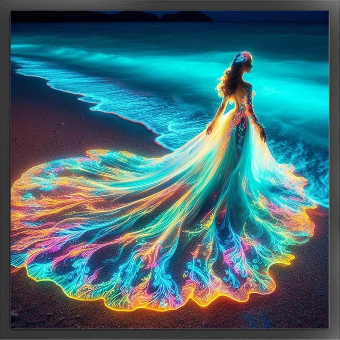 Girl In Glowing Beach Dress - Full 11CT Stamped Cross Stitch 45x45CM - Huacan