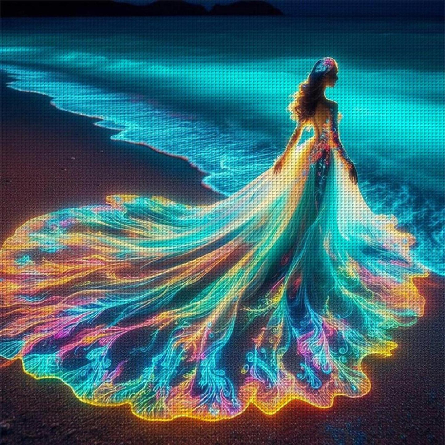 Girl In Glowing Beach Dress - Full 11CT Stamped Cross Stitch 45x45CM - Huacan
