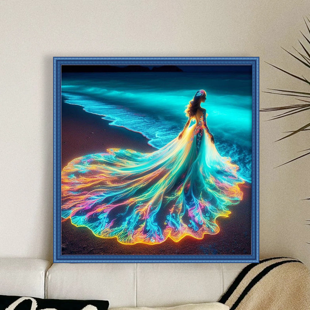 Girl In Glowing Beach Dress - Full 11CT Stamped Cross Stitch 45x45CM - Huacan