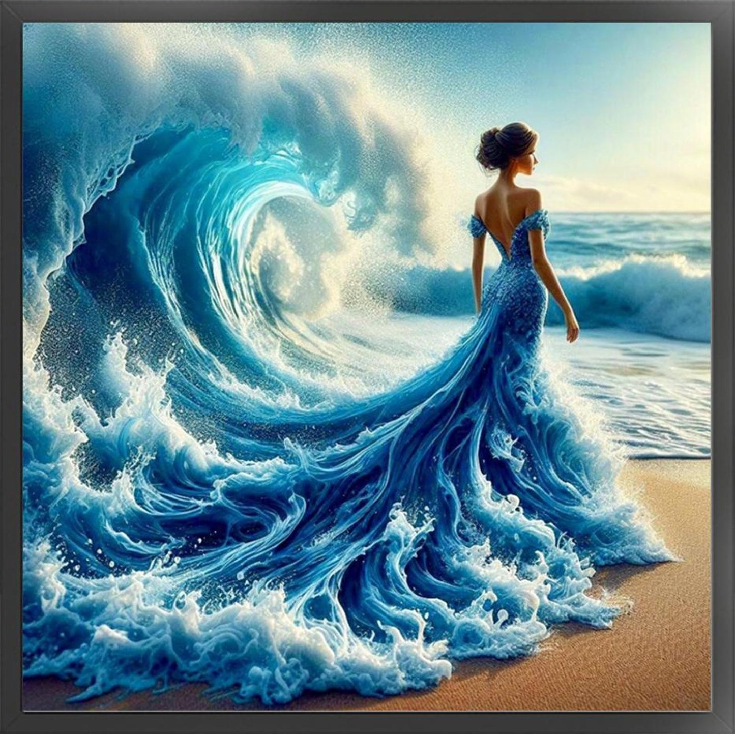 Girl On Beach Waves - Full 11CT Stamped Cross Stitch 45x45CM - Huacan