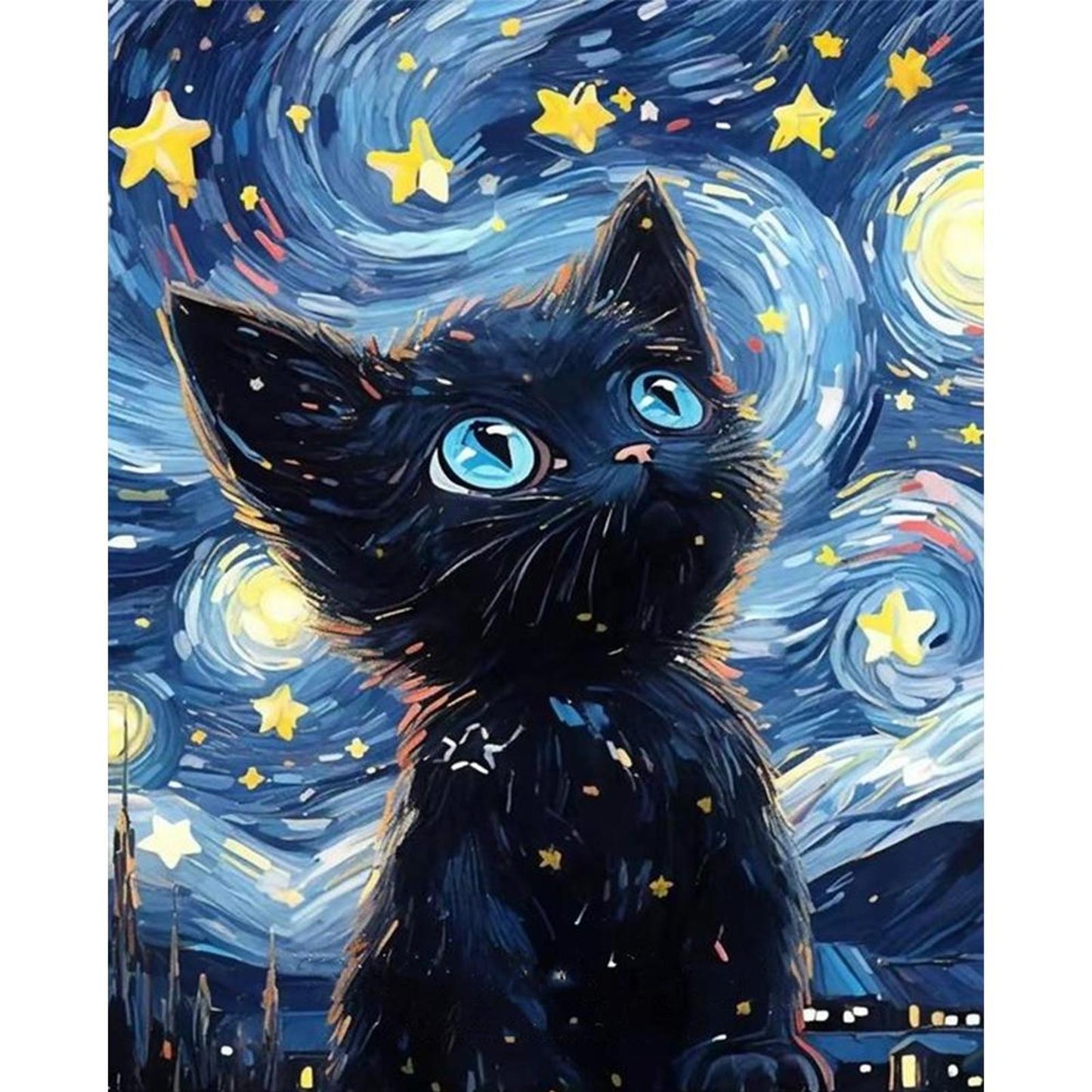 Cute Cat Under Starry Sky - Full 11CT Stamped Cross Stitch 40x50CM - Yishu