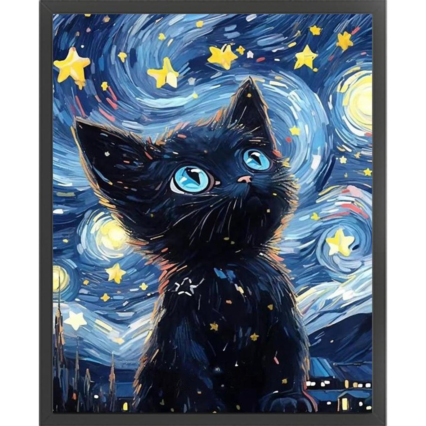 Cute Cat Under Starry Sky - Full 11CT Stamped Cross Stitch 40x50CM - Yishu