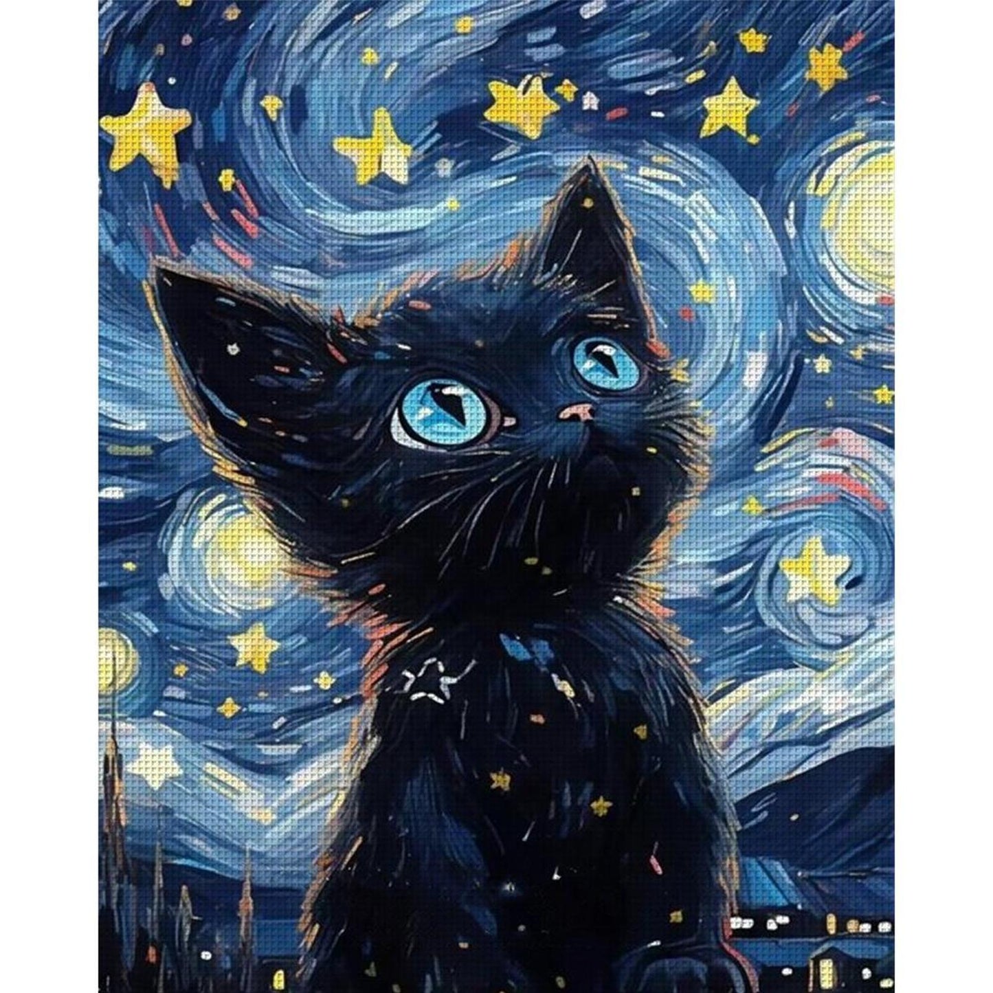 Cute Cat Under Starry Sky - Full 11CT Stamped Cross Stitch 40x50CM - Yishu