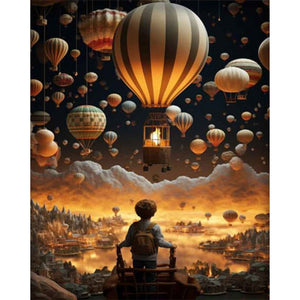 Boy Watching A Hot Air Balloon 40*50CM(Picture) Full Round Drill Diamond Painting