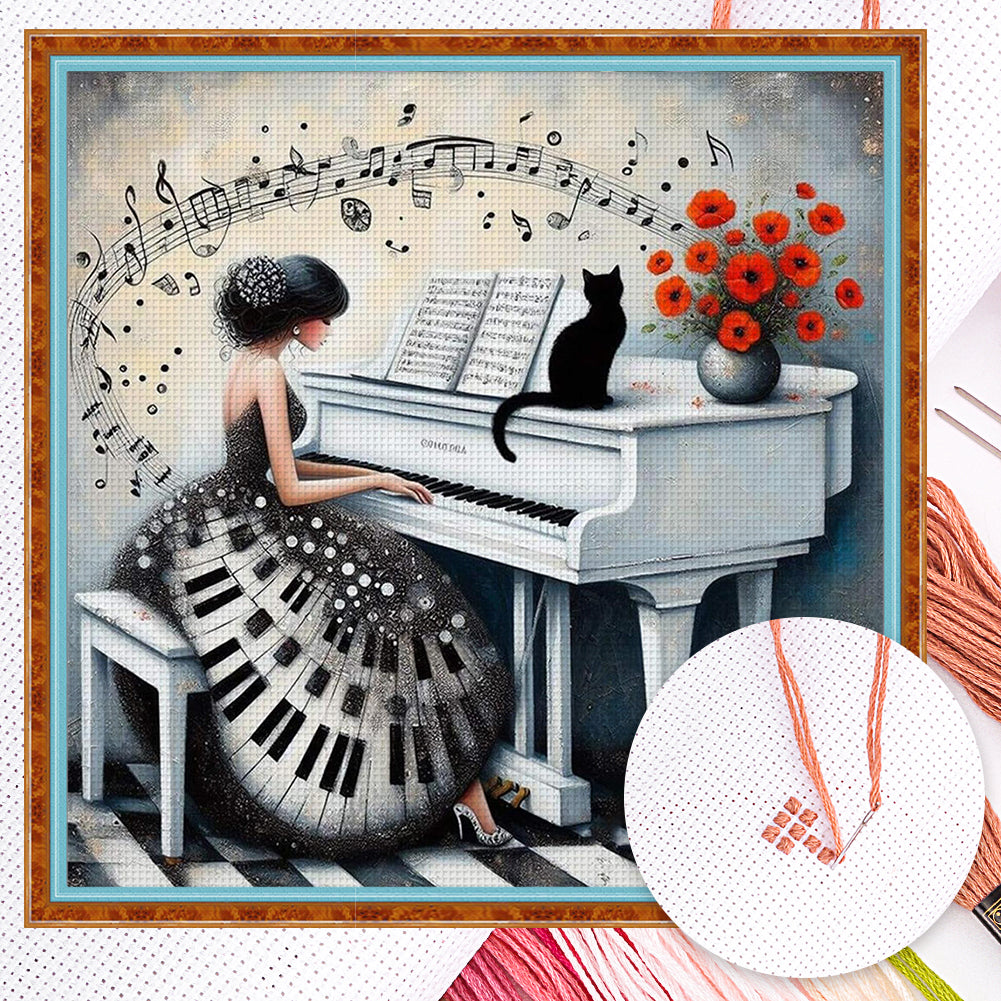 Piano Girl - Full 11CT Counted Cross Stitch 40x40CM - Yishu