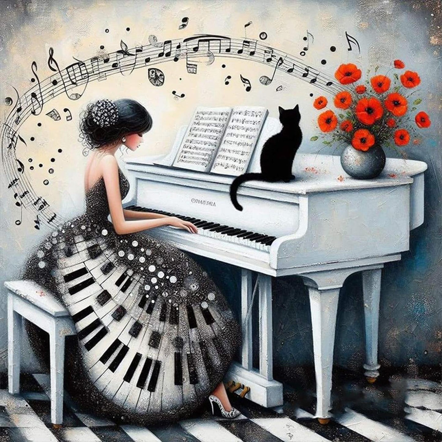 Piano Girl - Full 11CT Counted Cross Stitch 40x40CM - Yishu