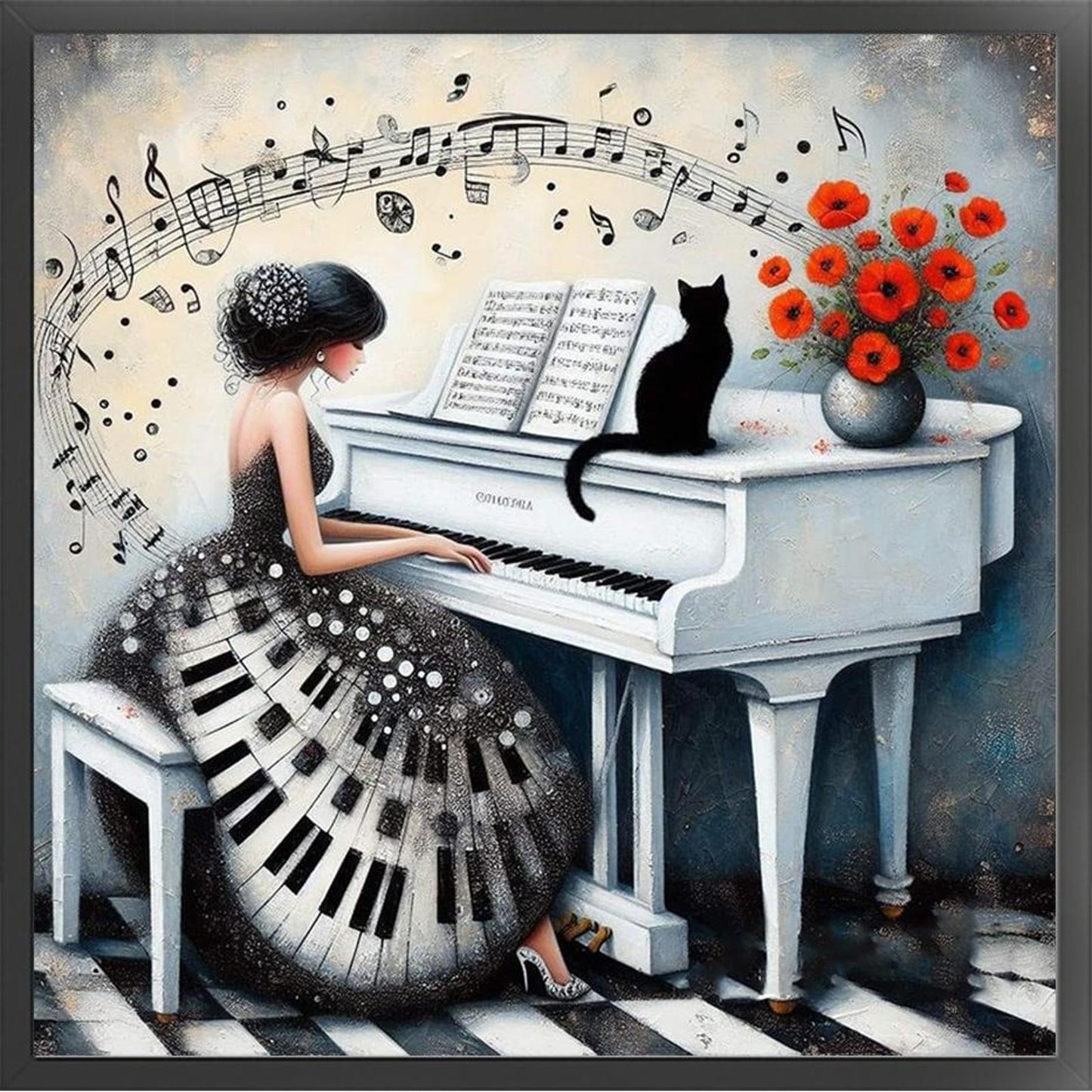 Piano Girl - Full 11CT Counted Cross Stitch 40x40CM - Yishu