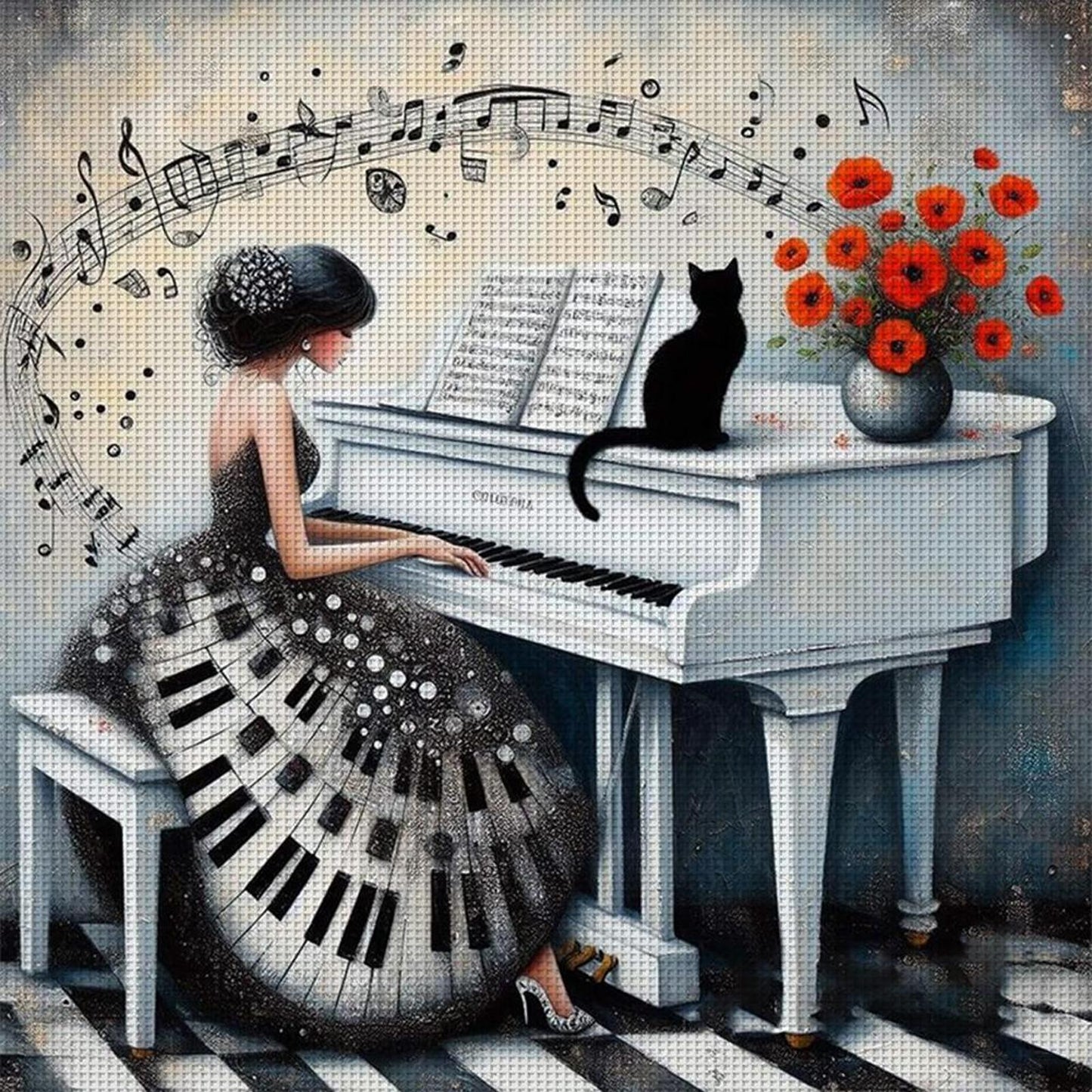 Piano Girl - Full 11CT Counted Cross Stitch 40x40CM - Yishu