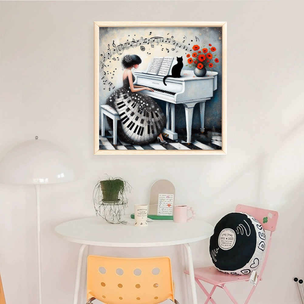 Piano Girl - Full 11CT Counted Cross Stitch 40x40CM - Yishu