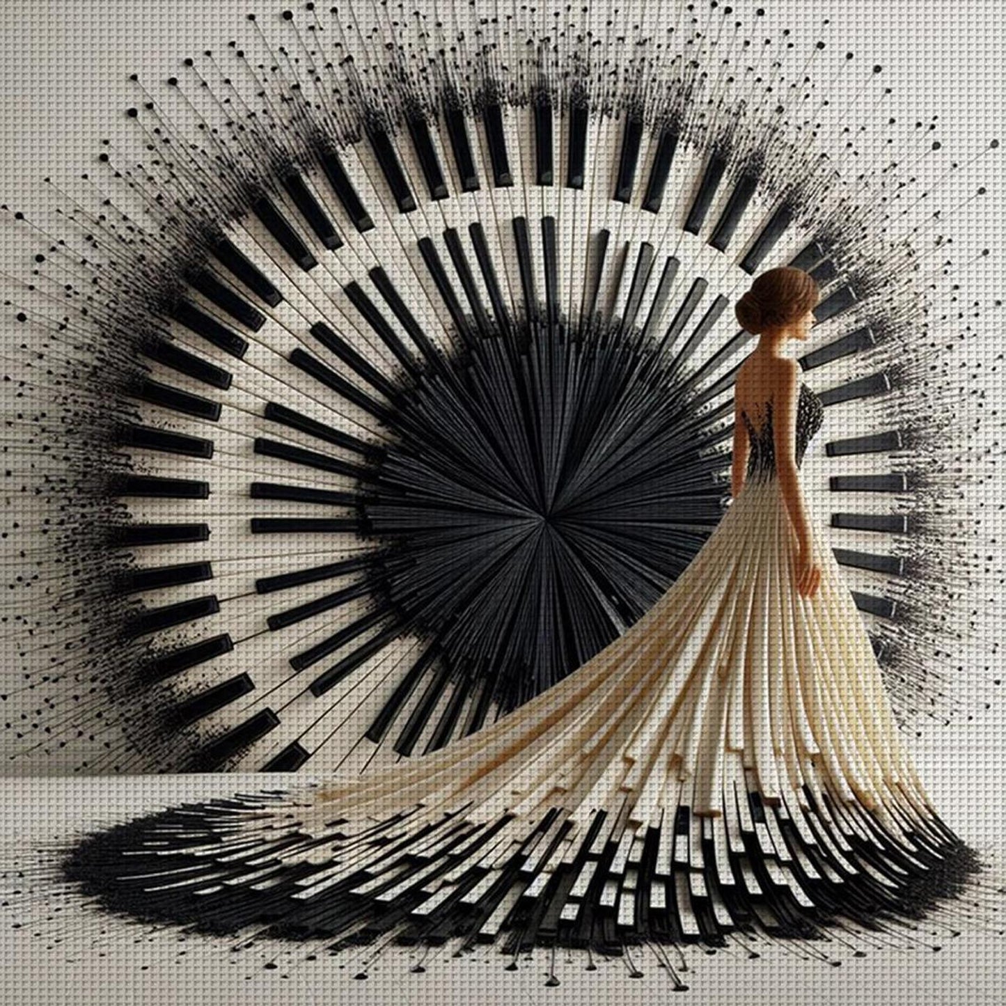 Piano Girl - Full 11CT Counted Cross Stitch 40x40CM - Yishu