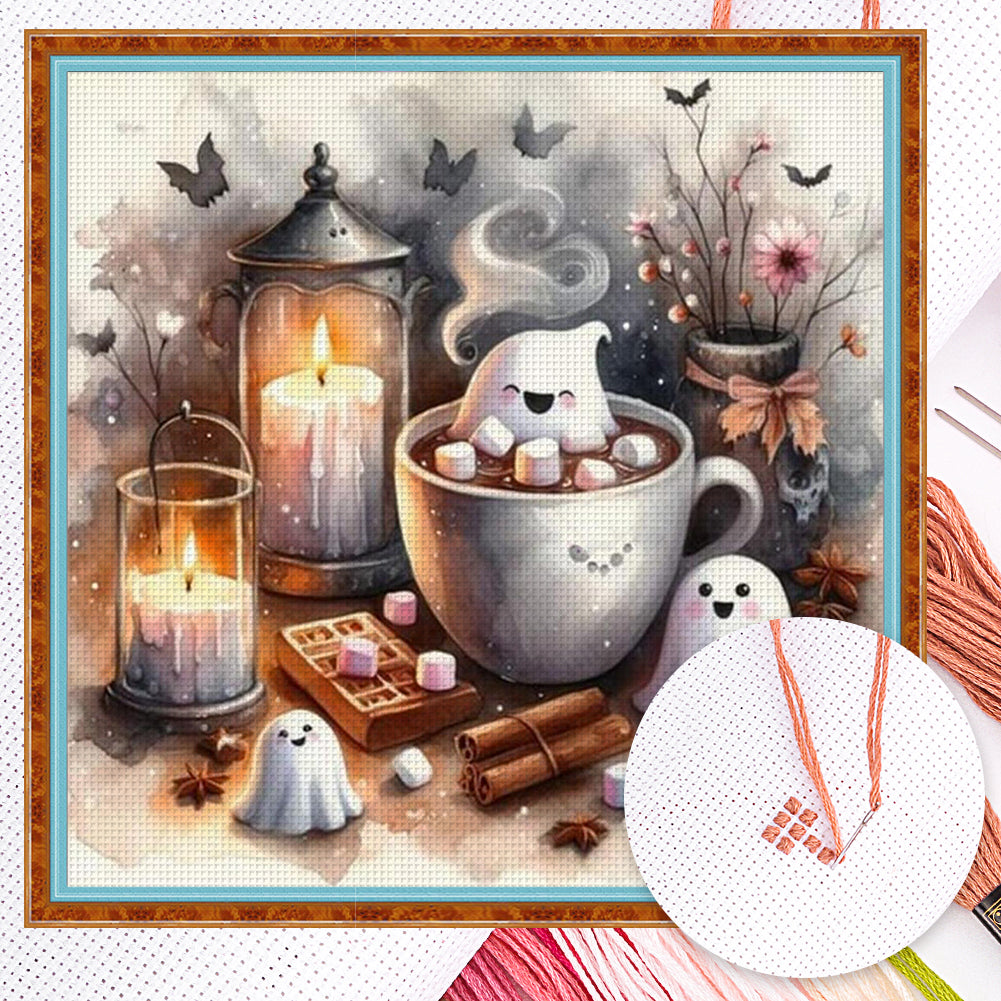 Halloween Ghost Candle - Full 11CT Counted Cross Stitch 40x40CM - Yishu