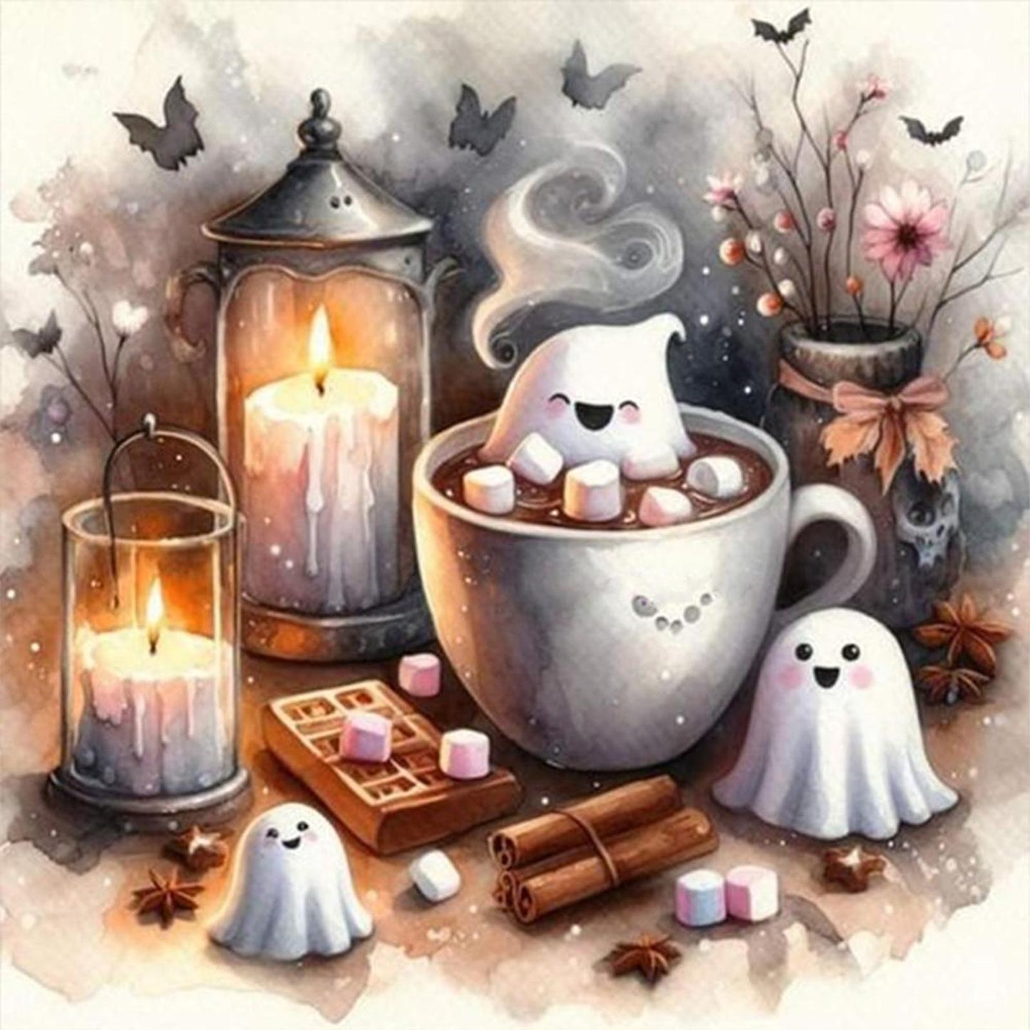Halloween Ghost Candle - Full 11CT Counted Cross Stitch 40x40CM - Yishu