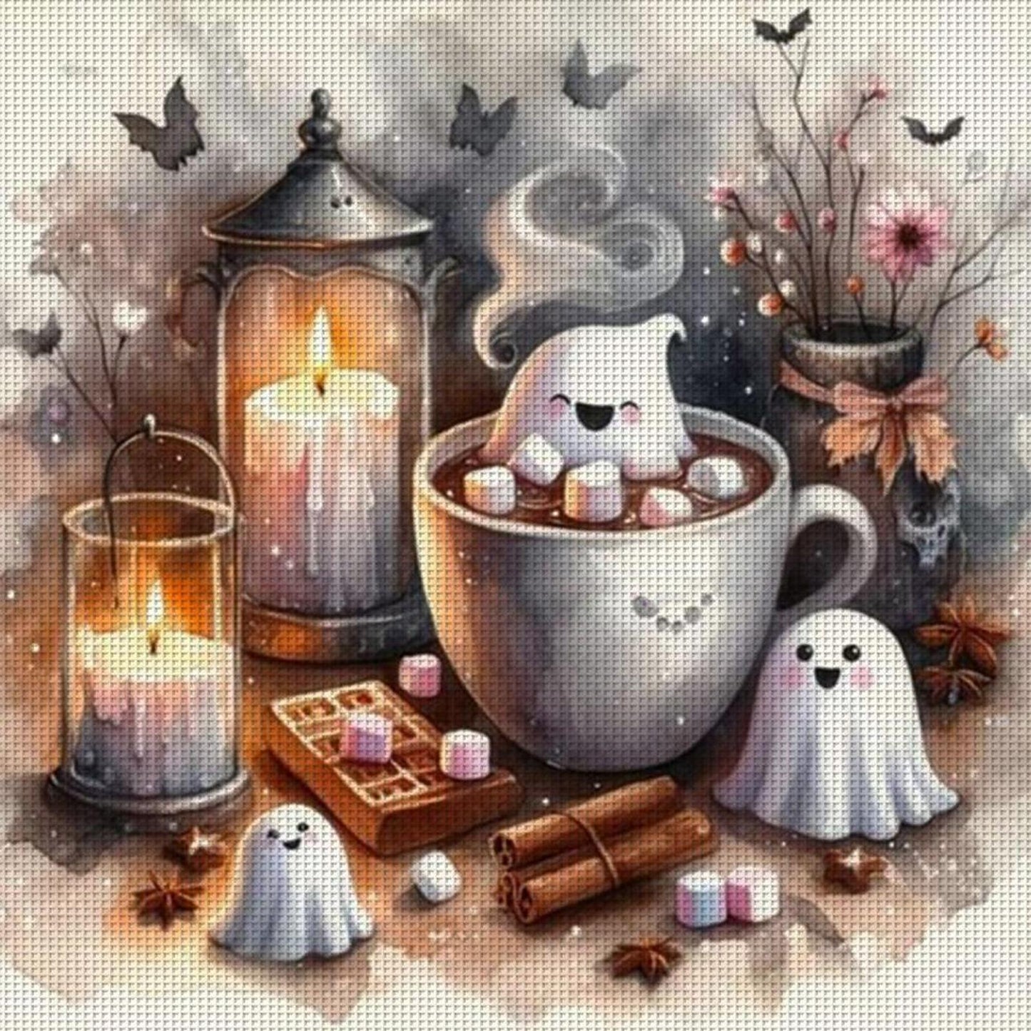 Halloween Ghost Candle - Full 11CT Counted Cross Stitch 40x40CM - Yishu