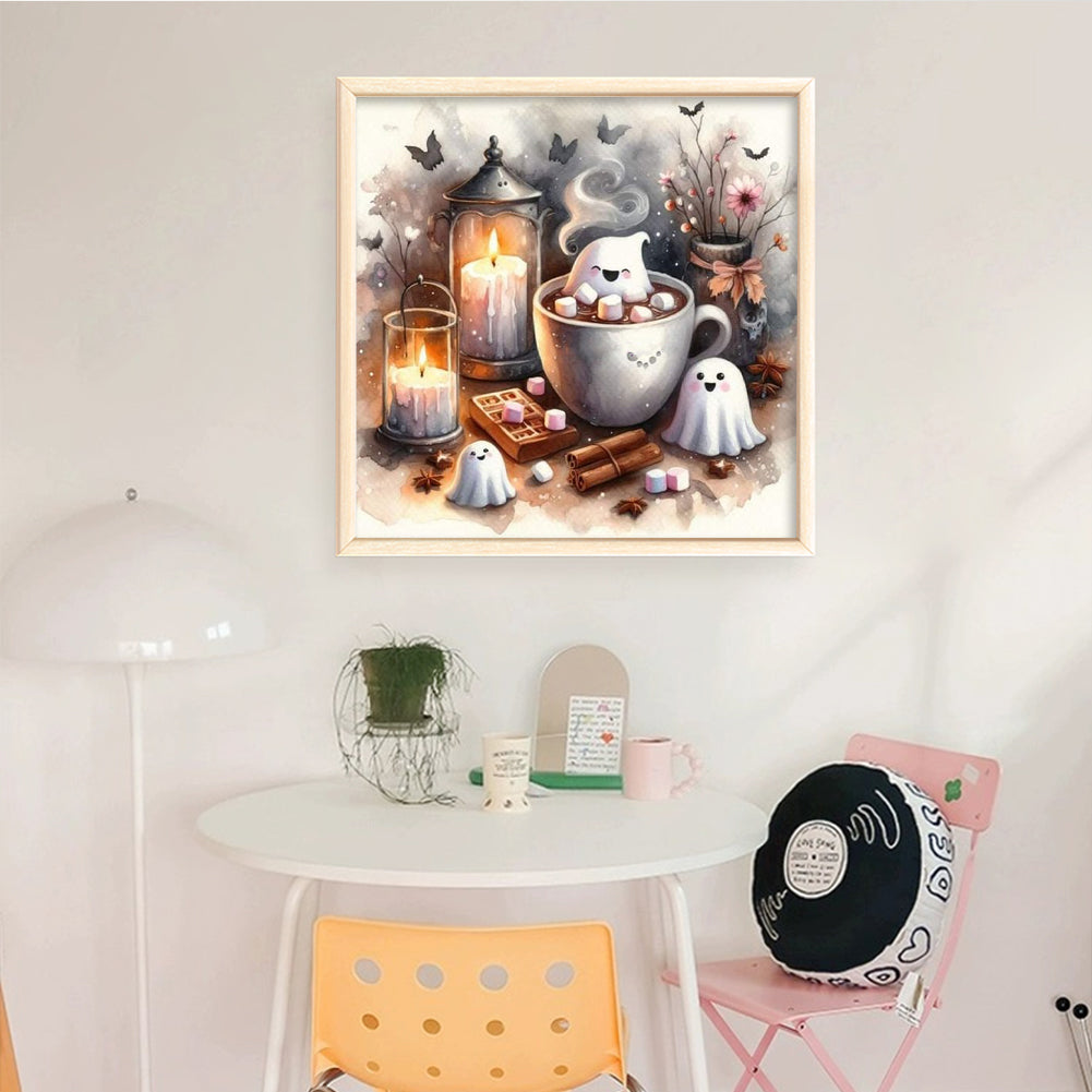 Halloween Ghost Candle - Full 11CT Counted Cross Stitch 40x40CM - Yishu