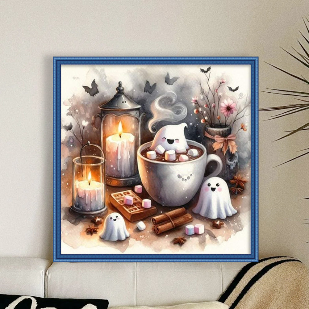 Halloween Ghost Candle - Full 11CT Counted Cross Stitch 40x40CM - Yishu