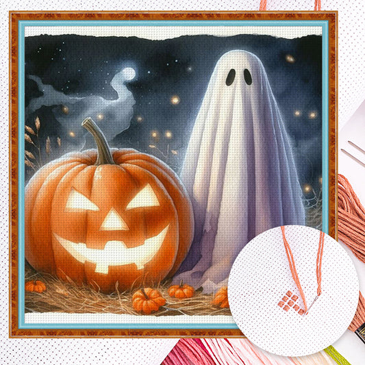 Halloween Ghost Pumpkin - Full 11CT Counted Cross Stitch 40x40CM - Yishu