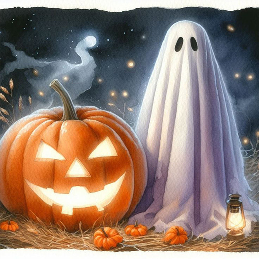 Halloween Ghost Pumpkin - Full 11CT Counted Cross Stitch 40x40CM - Yishu