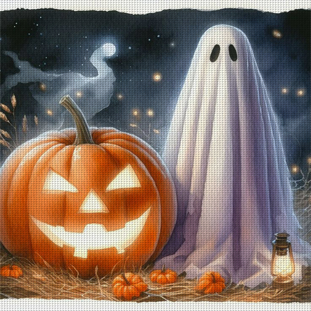 Halloween Ghost Pumpkin - Full 11CT Counted Cross Stitch 40x40CM - Yishu