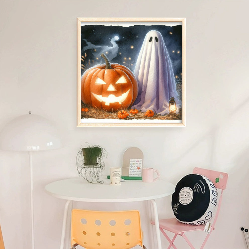 Halloween Ghost Pumpkin - Full 11CT Counted Cross Stitch 40x40CM - Yishu