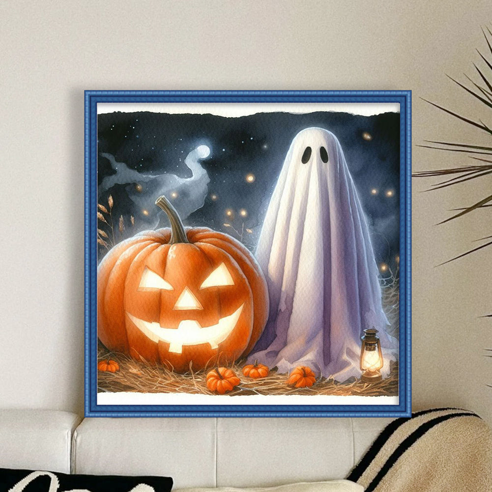 Halloween Ghost Pumpkin - Full 11CT Counted Cross Stitch 40x40CM - Yishu