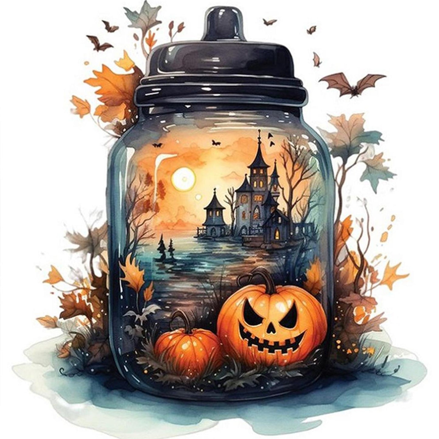 Pumpkin In Bottle For Halloween - Full 11CT Counted Cross Stitch 45x45CM - Yishu