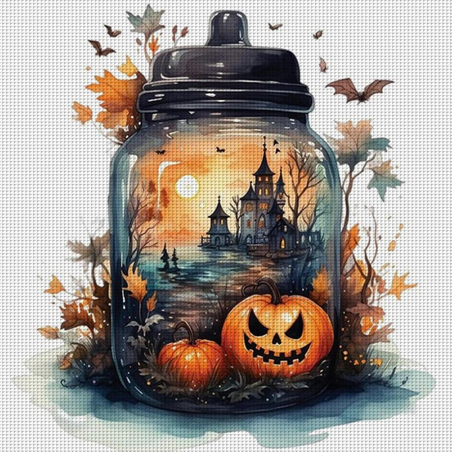 Pumpkin In Bottle For Halloween - Full 11CT Counted Cross Stitch 45x45CM - Yishu