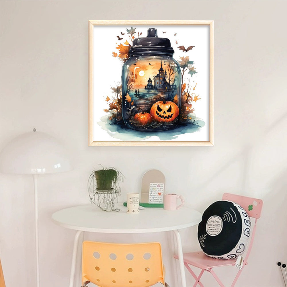 Pumpkin In Bottle For Halloween - Full 11CT Counted Cross Stitch 45x45CM - Yishu