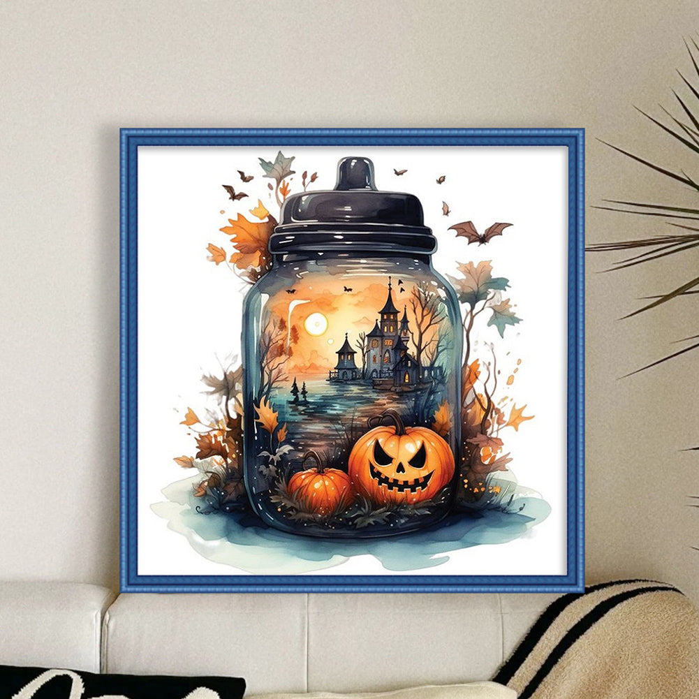 Pumpkin In Bottle For Halloween - Full 11CT Counted Cross Stitch 45x45CM - Yishu
