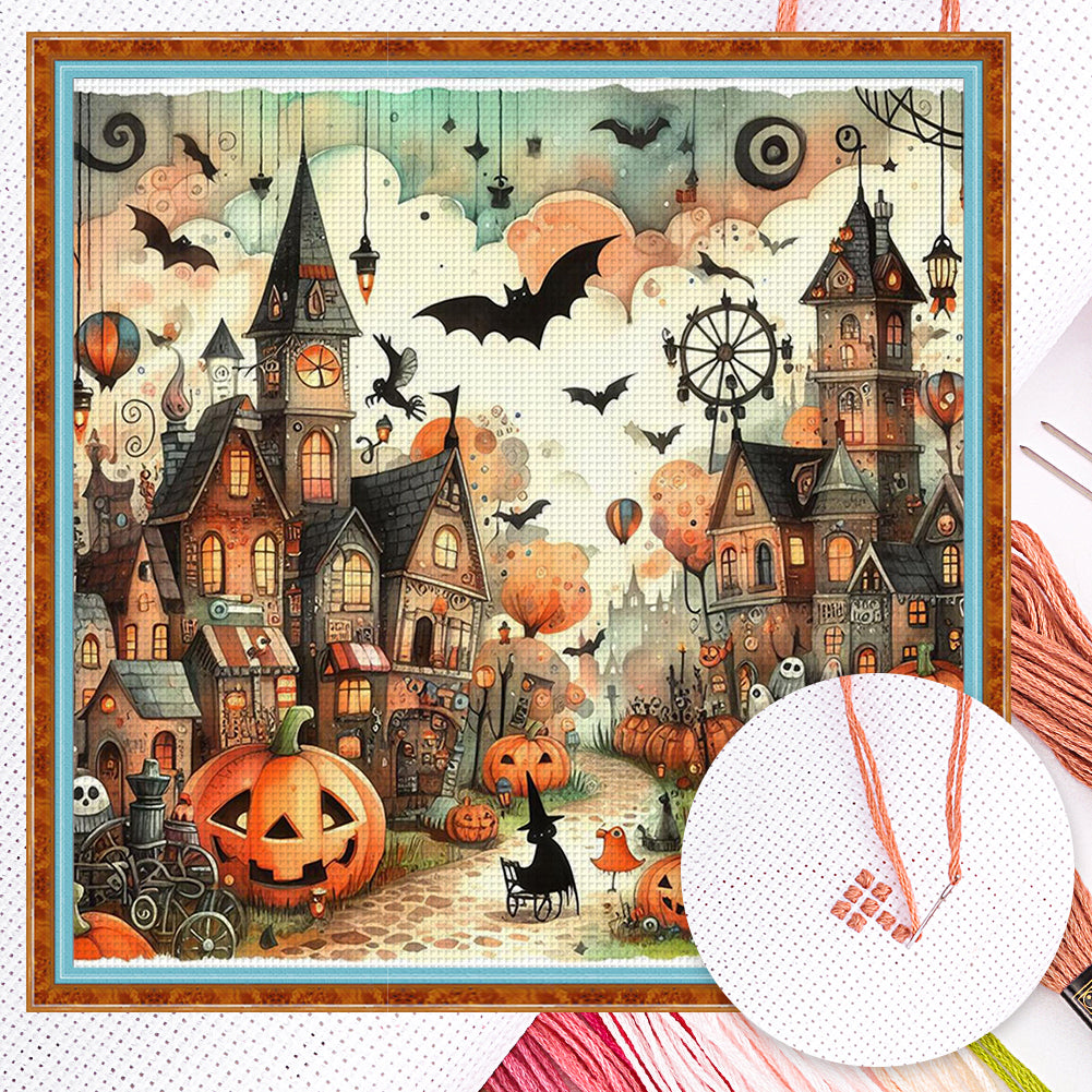 Halloween Cabin - Full 11CT Counted Cross Stitch 50x50CM - Yishu