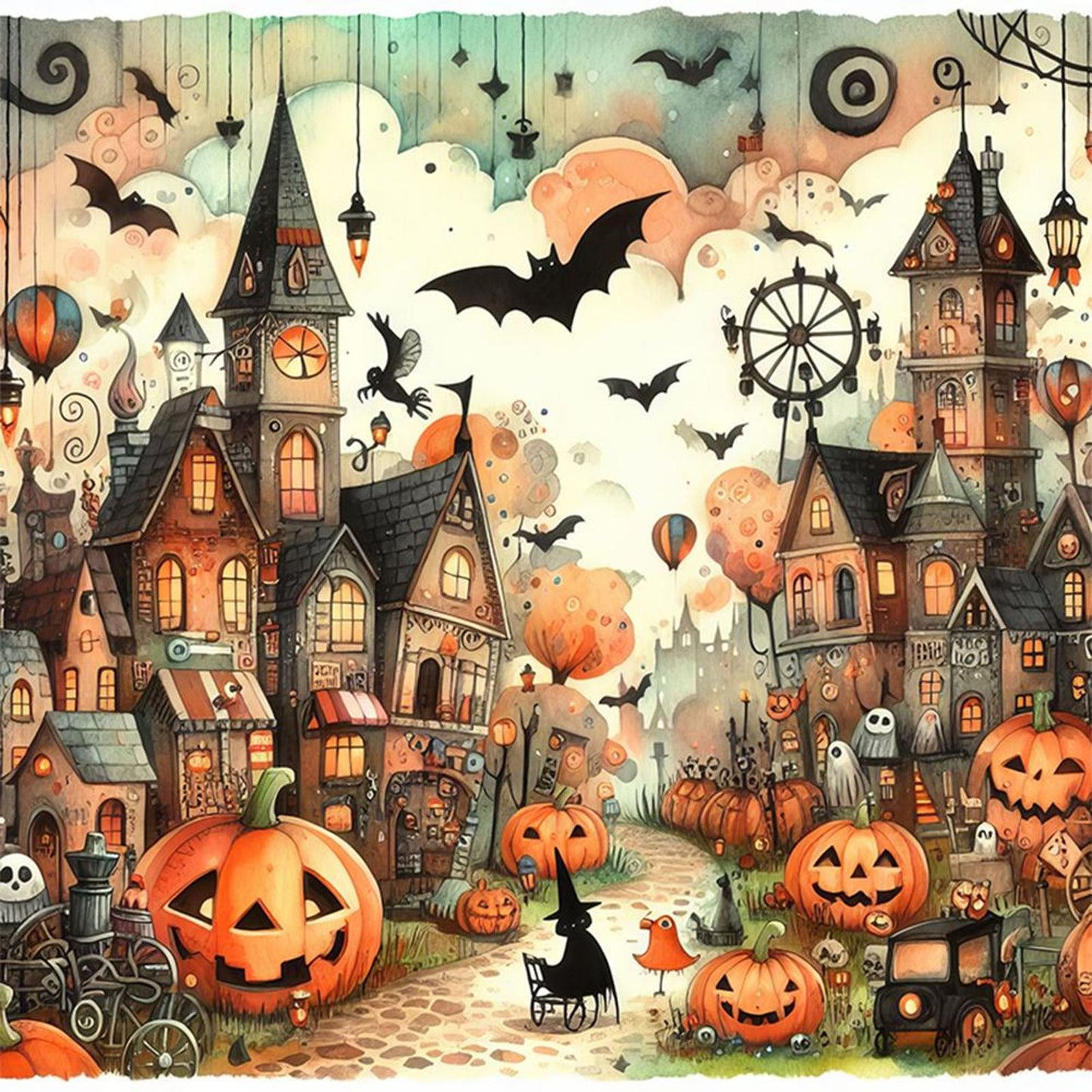 Halloween Cabin - Full 11CT Counted Cross Stitch 50x50CM - Yishu