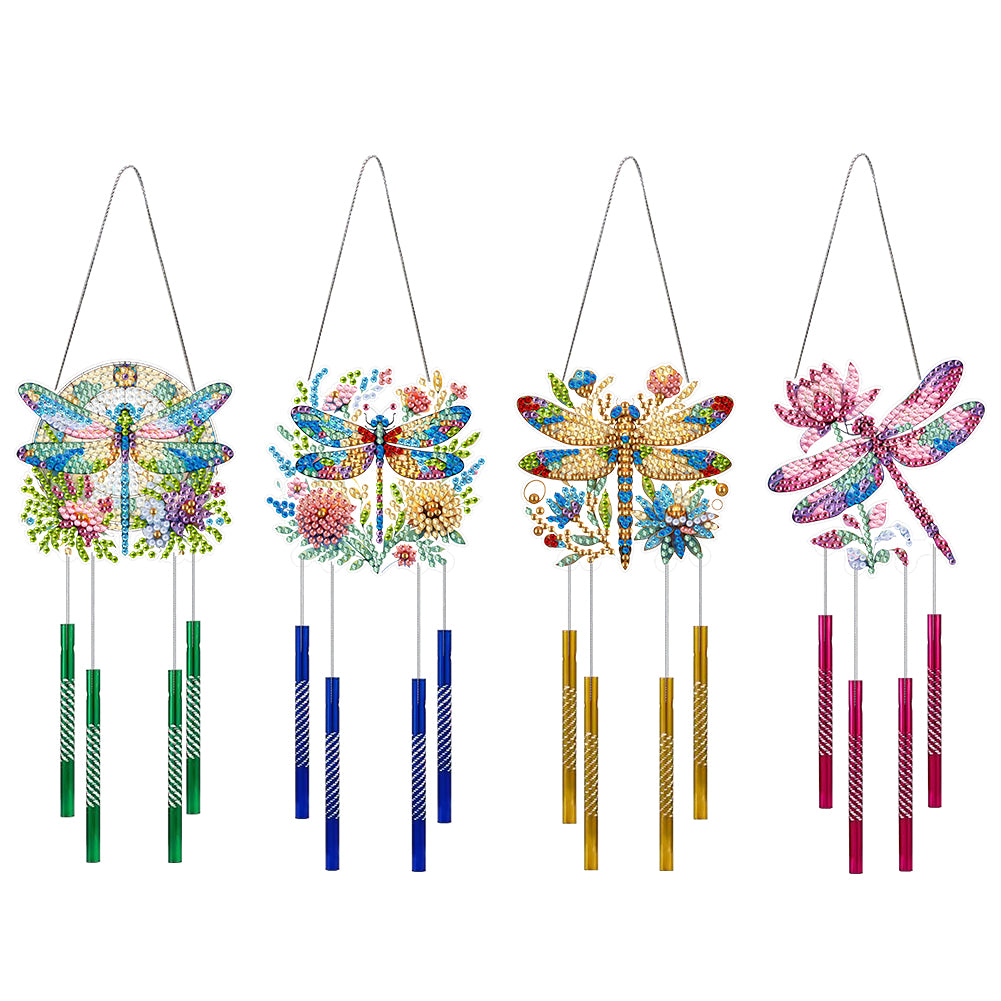4Pcs Dragonfly Diamond Wind Chime Double Sided Acrylic DIY Wind Chime Handicraft