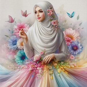 Yishu - Muslim Girl - 45*45CM 11CT 3 Stamped Cross Stitch
