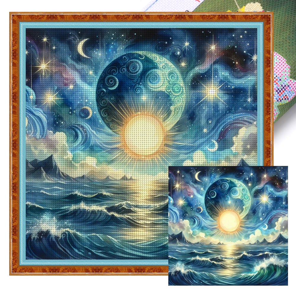 Yishu - Sun, Moon, And Ocean - 40*40CM 11CT 3 Stamped Cross Stitch