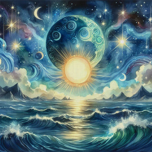 Yishu - Sun, Moon, And Ocean - 40*40CM 11CT 3 Stamped Cross Stitch