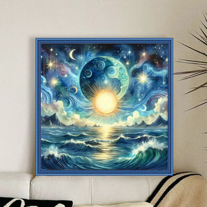 Yishu - Sun, Moon, And Ocean - 40*40CM 11CT 3 Stamped Cross Stitch