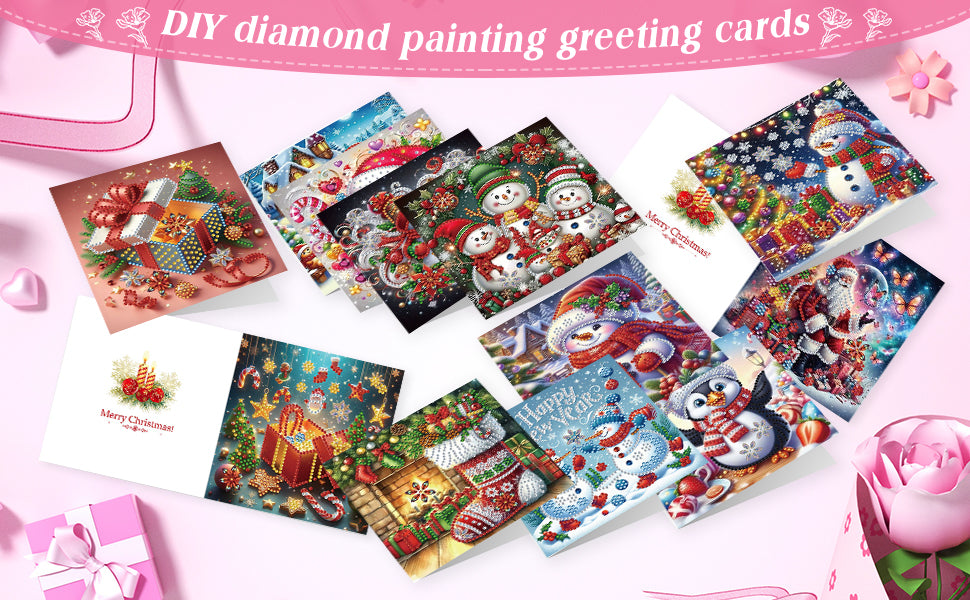 12PCS DIY Diamond Art Greeting Cards for Festivals and Celebrations (Christmas)
