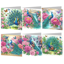 Load image into Gallery viewer, 6PCS DIY Peacock Diamond Art Greeting Cards Congratulations Cards &amp; Gifts
