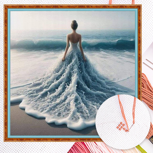 Girl In Beach Dress - Full 18CT Counted Cross Stitch 45x45CM - Huacan