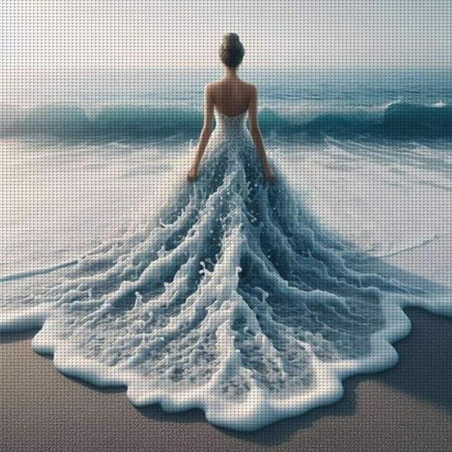 Girl In Beach Dress - Full 18CT Counted Cross Stitch 45x45CM - Huacan