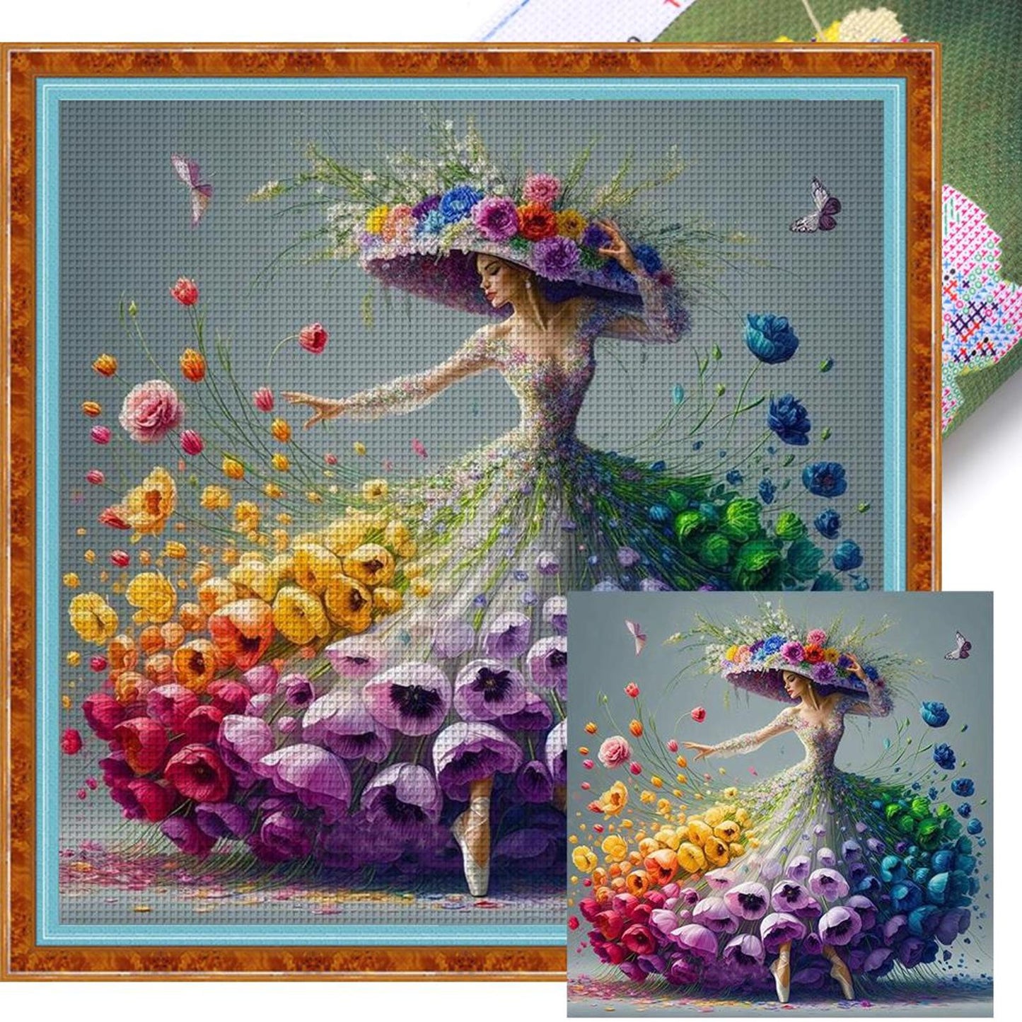 Girl In Poppy Dress - Full 11CT Stamped Cross Stitch 40x40CM - Huacan