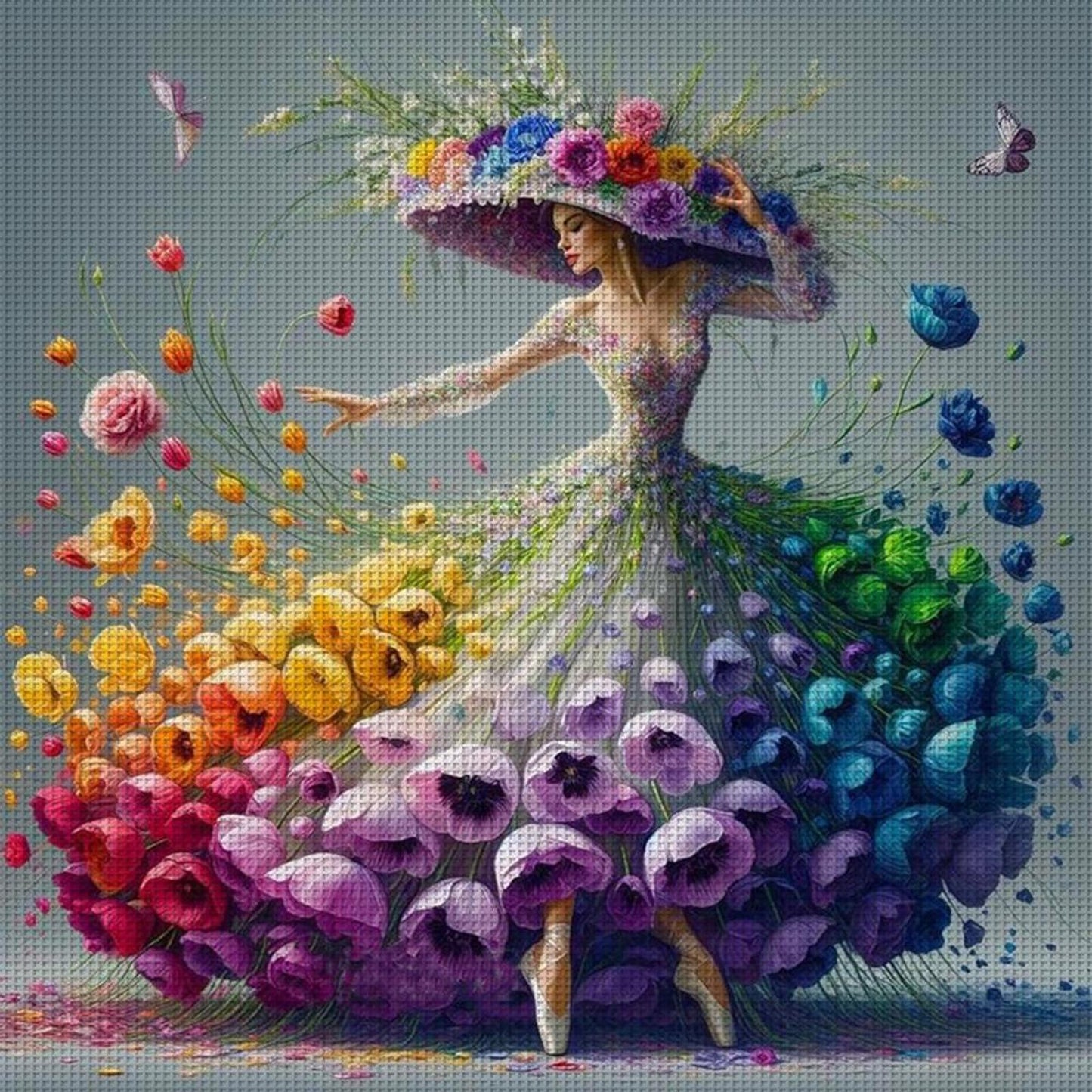 Girl In Poppy Dress - Full 11CT Stamped Cross Stitch 40x40CM - Huacan