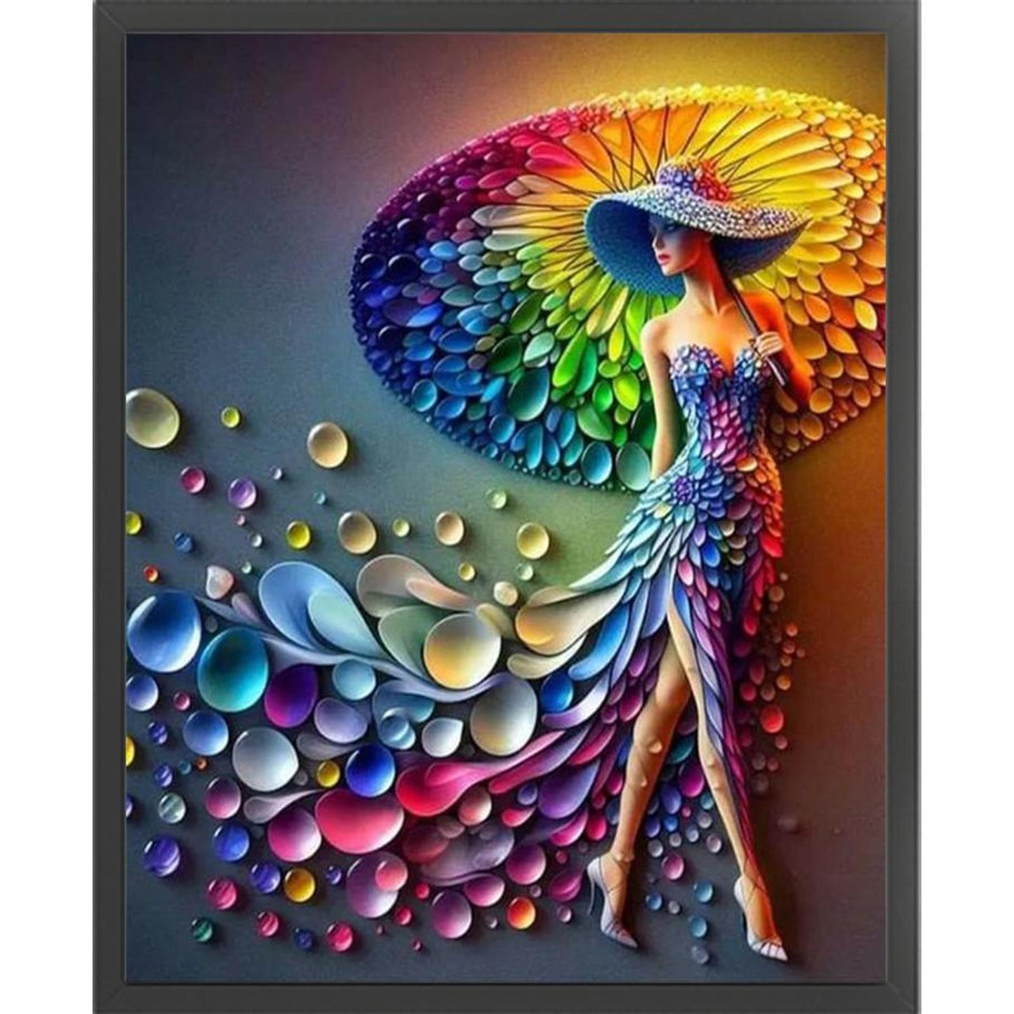 Woman With Colorful Umbrella - Full 11CT Stamped Cross Stitch 40x50CM - Huacan